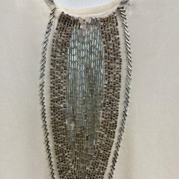 Y2K Parker Silver Beaded Embellished Cream Evening Tank Top - Picture 3 of 4